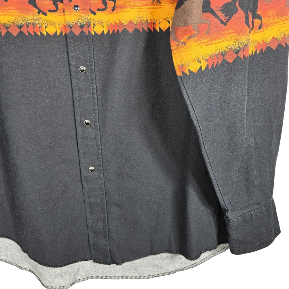 Vintage 90s Wrangler Western Shirt Men Large Black Wild Horse Graphic Pearl Snap - Picture 5 of 11